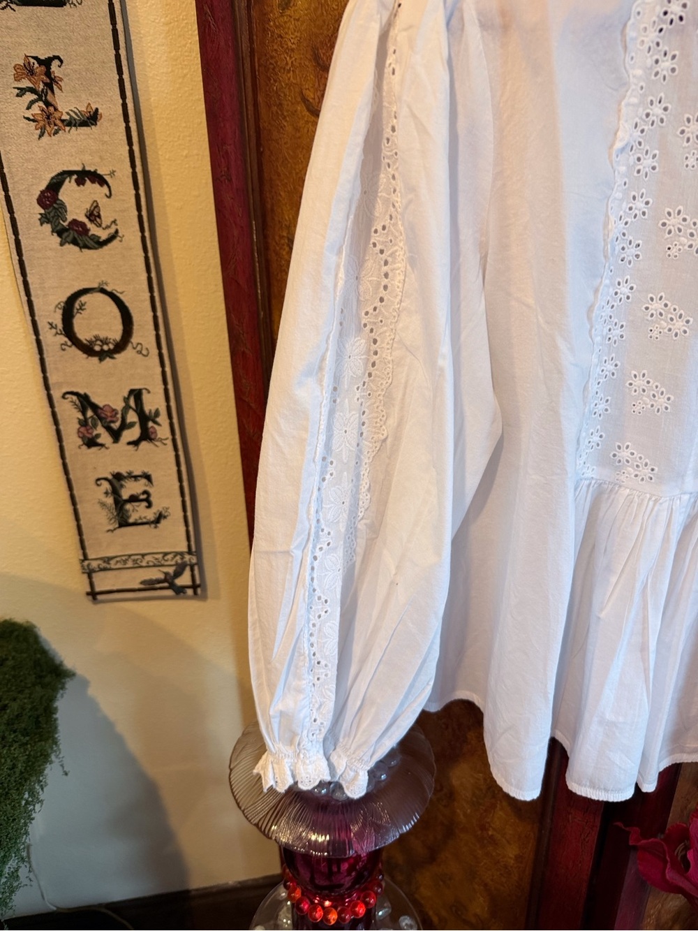 April Cornell White Eyelet Peasant Blouse - Picture 3 of 15